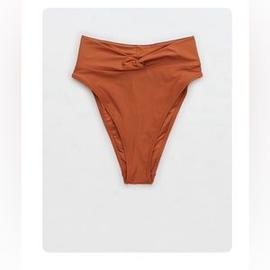 Aerie Twist High Cut Cheeky Bikini Bottom Medium Jupiter Brown